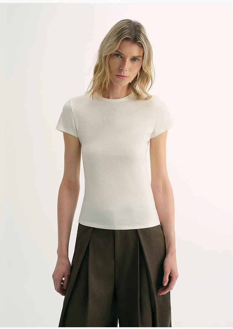 LINDIS Wool Mulberry Silk Classic Short-Sleeved Round Neck T-Shirt for Women PremiumStyle Co.,Limited