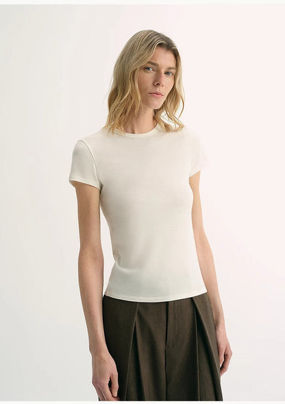 LINDIS Wool Mulberry Silk Classic Short-Sleeved Round Neck T-Shirt for Women PremiumStyle Co.,Limited